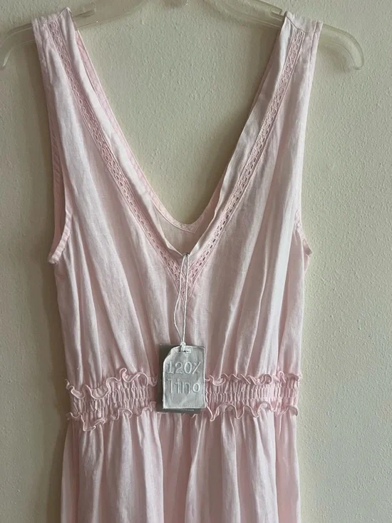 NWT 120% Lino Brand Italy pink size 44 lace v neck - Picture 2 of 11